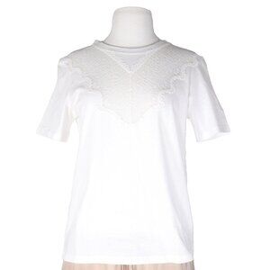 Maje Women's Size 1 Small White Short Sleeve Top Embroidered Lace Cotton T-Shirt